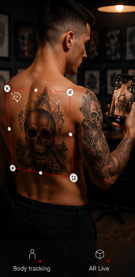 Prova AR live di un tatuaggio sul corpo del cliente