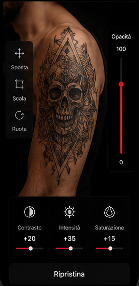 Regolazione di posizione, scala e opacità del tatuaggio