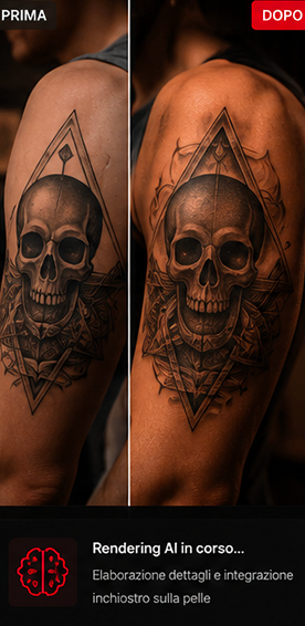 Render AI fotorealistico del tatuaggio sulla pelle